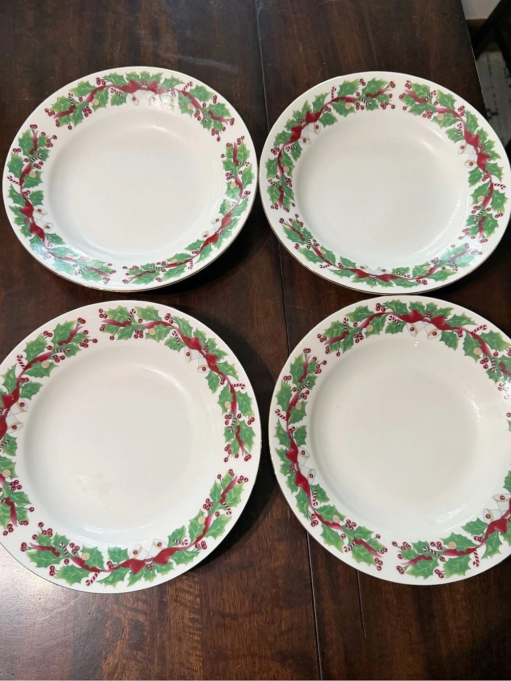 Sango Christmas Holly (8415) Rimmed Soup Bowls Set of 4